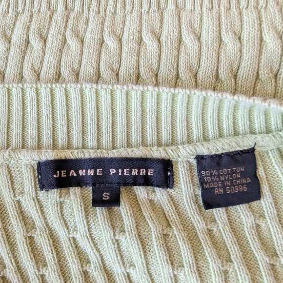 Jeanne Pierre Pistachio Green Short Sleeve Cable Knit Sweater Preppy Twee Size S - Picture 6 of 6